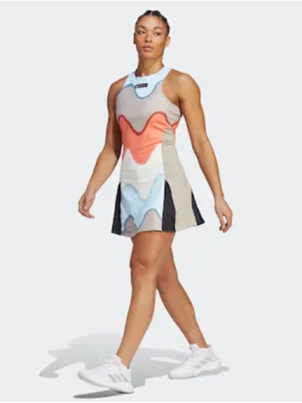 adidas Premium Marimekko Coral, Light Blue & Beige Wave-Panel Dress